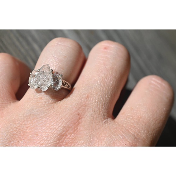 Raw crystal ring, Raw Diamond Engagement Ring, Opal Wedding Ring, Rough … - Picture 1 of 5